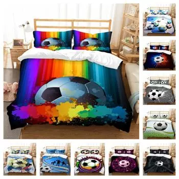 Комплект пододеяльников для кровати, 3D футбольный принт, дизайн, одеяло, комплект пододеяльников, комплект постельного белья, Твин/Полный/Королева, дышащий UK Single 135x200cm