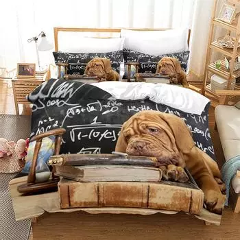 Комплект пододеяльников для собак с 3D-принтом, книга по математике для собак, King Queen, полноразмерный пододеяльник для детей, мальчиков, девочек, подростков, комплект постельного белья из полиэстера 70x133cm 2pcs
