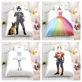 Комплект пододеяльников, домашний текстиль, 3D платье с принтом для девочек и мальчиков, пододеяльники королевского размера, забавное постельное белье, наволочка из микрофибры UK Single 135x200cm