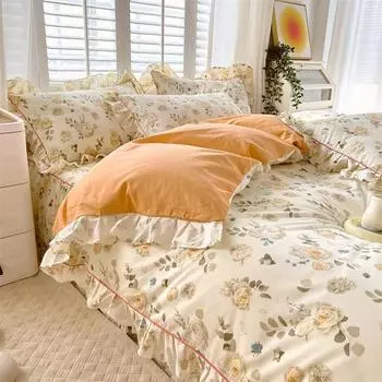 Комплект пододеяльников из 100% хлопка с оборками в стиле принцессы или отдельные пододеяльники с цветочным узором, мягкие пододеяльники из хлопка, милые покрывала 150x200cm only 1 Pcs