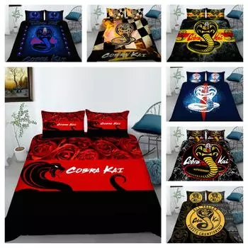 Комплект пододеяльников из микрофибры Кобра Кай 3D со змеиным принтом для мальчиков, популярные постельные принадлежности, одноместный размер, покрывало на кровать UK Single 135x200cm