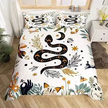 Комплект пододеяльников из полиэстера с рисунком змеи, цветка, травы, луны, для детей, мальчиков и девочек, покрывала с изображением животных и бабочек, чехол с наволочкой, размер Twin 70x133cm 2pcs