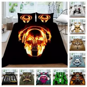 Комплект пододеяльников, комплект постельного белья, домашнее постельное белье, комплекты покрывал из микрофибры с принтом черепа для девочек и женщин UK Single 135x200cm