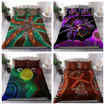 Комплект пододеяльников, комплект постельного белья аборигенов, австралийский костюм для постельного белья с изображением ящерицы, бегущей в искусстве Single 135x200cm