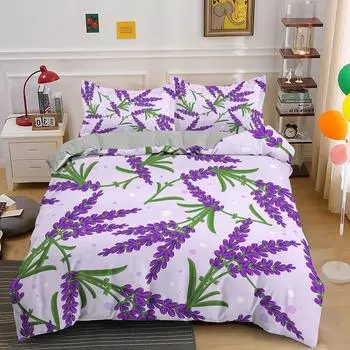 Комплект пододеяльников лавандового цвета с фиолетовым романтическим мотивом, красивые цветы, полиэстеровое одеяло, размер King Queen для девочек, женщин и детей 70x133cm 2pcs