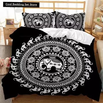 Комплект пододеяльников Mandala Elephant Boho Chic Hippie Twin Постельное белье Mandala Polyester Одеяло для взрослых Double Queen King Size US King 264x228cm