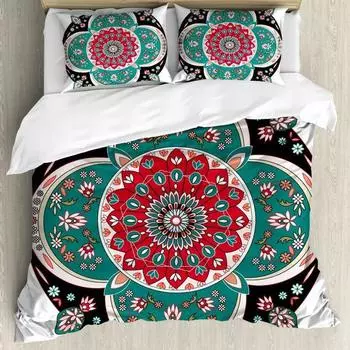 Комплект пододеяльников Mandala с мотивом Boho Flower Lotus Microcos, уникальный ретро-зеленый мотив, двуспальный, размера King Size, полиэстеровый стеганый чехол 70x133cm 2pcs