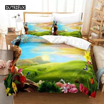 Комплект пододеяльников Natural Landscape Blue Sky Lawn Flower Double Queen King Size 2/3 шт. Полиэстеровое одеяло для детей, подростков и взрослых EU single(135x200cm)