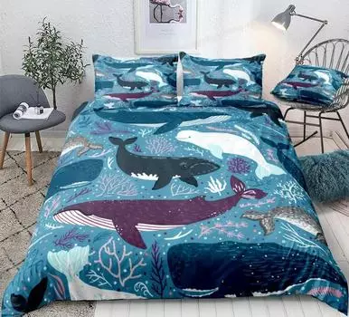 Комплект пододеяльников «Океан» Комплект постельного белья «Синий кит» Комплект постельного белья «Морские животные» Комплект постельного белья в полоску для детей и подростков Домашний текстиль Постельное белье из микрофибры EU Single 135x200cm