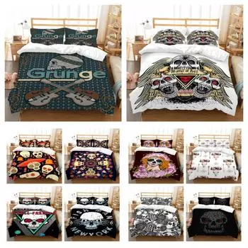 Комплект пододеяльников с 3D черепом, дизайнерский чехол для постельного белья, комплект постельного белья с черепом, домашняя постельная одежда с наволочкой, пододеяльник одного размера для подростков UK Single 135x200cm