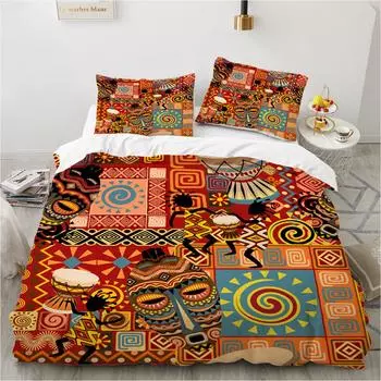 Комплект пододеяльников с 3D-печатью, наволочка из ультратонкого волокна, новый оптовый комплект с благородными африканскими элементами, красочный и удобный US Queen228x228cm