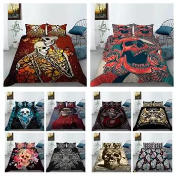 Комплект пододеяльников с 3D принтом черепа, высококачественный спальный комплект, молодежное постельное белье Single 135x200cm