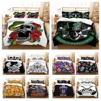 Комплект пододеяльников с 3D принтом черепа, комплект постельного белья с героями мультфильмов, высококачественная наволочка, детское постельное белье, одинарный размер, двойной размер, покрывало на кровать UK Single 135x200cm