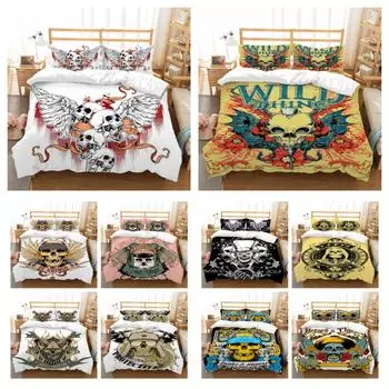 Комплект пододеяльников с 3D принтом черепа, высококачественный комплект пододеяльников для мужчин и мальчиков, домашний комплект постельного белья из полиэстера, комплект постельного белья одного двуспального размера UK Single 135x200cm