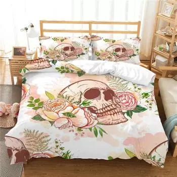 Комплект пододеяльников с 3D принтом черепа, покрывало с узором черепа, роскошный пододеяльник, комплект постельного белья с наволочкой, мужская постельная одежда одного размера UK Single 135x200cm