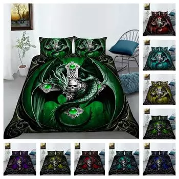 Комплект пододеяльников с 3D принтом, домашнее покрывало с черепом и наволочкой, мягкое пододеяльник, постельное белье королевского размера, роскошный комплект постельного белья UK Single 135x200cm
