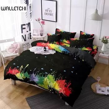 Комплект пододеяльников с акварельным принтом, черный, разноцветный, с рисунком от руки, комплект постельного белья размера Queen, микрофибра, абстрактный узор, пододеяльник EU single(135x200cm)