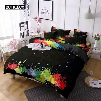 Комплект пододеяльников с акварельным принтом, черный, разноцветный, с рисунком от руки, комплект постельного белья размера Queen, микрофибра, абстрактный узор, пододеяльник US Queen(228x228cm)