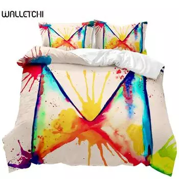 Комплект пододеяльников с акварельным рисунком, разноцветный, с брызгами граффити, полиэстеровый комплект постельного белья для детей и подростков, двуспальный, размера «king-size», покрывало EU single(135x200cm)
