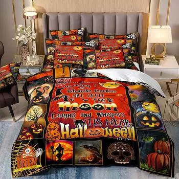 Комплект пододеяльников с черепом для мужчин на Хэллоуин, мужской ужас в готическом стиле для мальчиков и подростков, комплект постельного белья с двумя односпальными кроватями, королевский размер, полиэстер, Qulit Cover 70*133