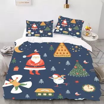 Комплект пододеяльников с цифровой печатью в рождественском стиле - полиэстер - декор спальни - 1 покрывало + 2 наволочки (нет подушки) 173x229cm
