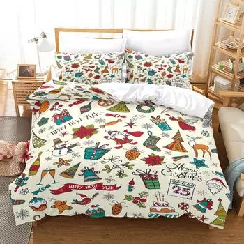 Комплект пододеяльников с цифровой печатью в рождественском стиле - полиэстер - декор спальни - 1 покрывало + 2 наволочки (нет подушки) 173x229cm