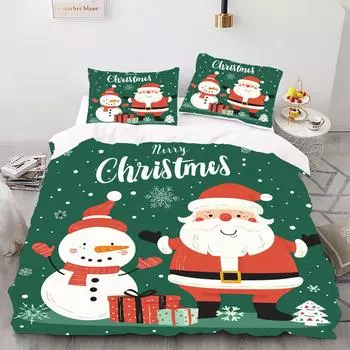 Комплект пододеяльников с цифровой печатью в рождественском стиле - полиэстер - декор спальни - 1 покрывало + 2 наволочки (нет подушки) 173x229cm