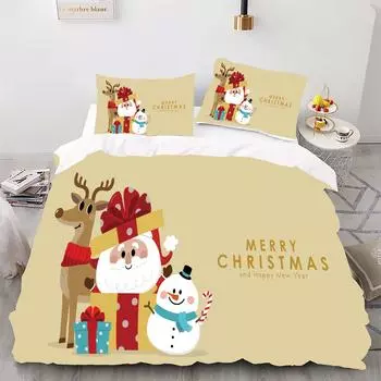 Комплект пододеяльников с цифровой печатью в рождественском стиле - полиэстер - декор спальни - 1 покрывало + 2 наволочки (нет подушки) 173x229cm