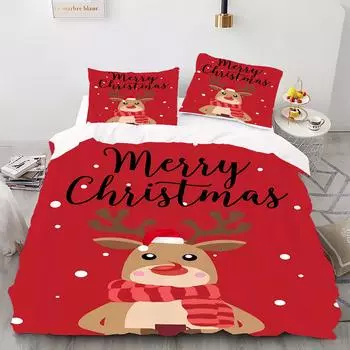 Комплект пододеяльников с цифровой печатью в рождественском стиле - полиэстер - декор спальни - 1 покрывало + 2 наволочки (нет подушки) 173x229cm