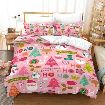 Комплект пододеяльников с цифровой печатью в рождественском стиле - полиэстер - декор спальни - 1 покрывало + 2 наволочки (нет подушки) 173x229cm