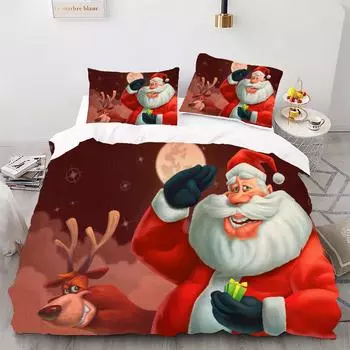 Комплект пододеяльников с цифровой печатью в рождественском стиле - полиэстер - декор спальни - 1 покрывало + 2 наволочки (нет подушки) 173x229cm