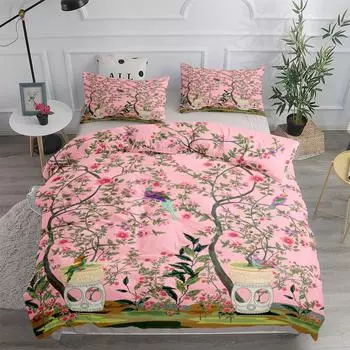 Комплект пододеяльников с цветочным принтом и птицами King Queen Double Full Twin Single Size Duvet Cover Наволочка Комплект постельного белья EU single(135x200cm)