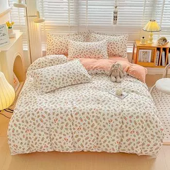 Комплект пододеяльников с цветочным принтом, комплект постельного белья из 3 предметов с цветочным принтом для детей и взрослых, чехлы для одеял и наволочек, стирающийся домашний текстиль Single 150x200cm