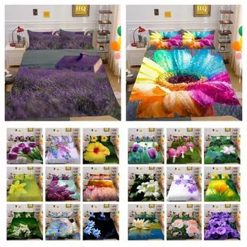 Комплект пододеяльников с цветочным принтом, королевский размер, домашний текстиль из микрофибры, высокое качество, модный декор для спальни для девочек UK Single 135x200cm