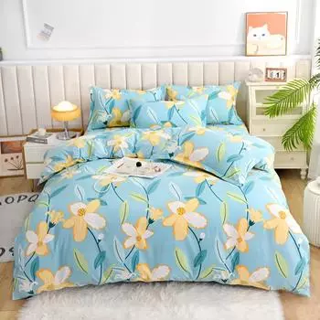 Комплект пододеяльников с цветочным рисунком, комплекты постельного белья с желтыми цветами, ультрамягкие для девочек, детей и подростков, нежные для кожи, 3 шт., пододеяльники, наволочки 150x200cm Single 3pc