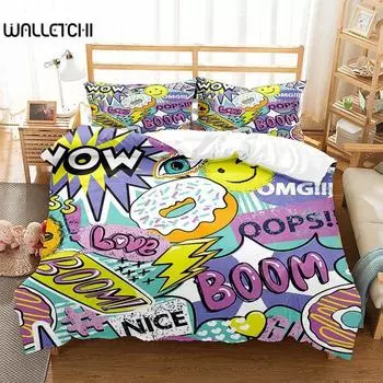 Комплект пододеяльников с граффити, симпатичный комплект постельного белья из полиэстера в стиле хип-хоп с наволочкой, размер Queen, полный размер для детей и подростков EU single(135x200cm)