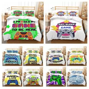Комплект пододеяльников с игровой ручкой, комплект постельного белья с 3D принтом, высокое качество, домашнее постельное белье, детское одноместное двуспальное покрывало, комплект постельного белья UK Single 135x200cm