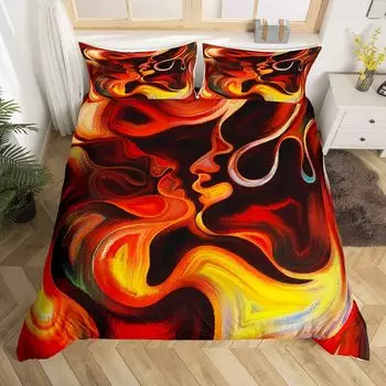 Комплект пододеяльников с изображением человеческого лица размера King Size, комплект постельного белья с масляной живописью из 3 предметов для декора детской и взрослой комнаты, чехол для одеяла с мистическим рисунком US Queen(228x228cm)