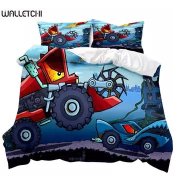 Комплект пододеяльников с изображением инженерной машины, комплект постельного белья с изображением строительных грузовиков, синий комплект постельного белья с изображением грузовика, детский комплект постельного белья из полиэстера с изображением строите