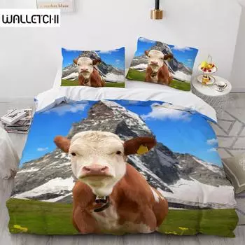 Комплект пододеяльников с изображением коровы из горной породы, забавный комплект одеяла с изображением животных из фермы для детей, мальчиков, коров, горных лугов, размер Queen, 2/3 шт., пододеяльник EU single(135x200cm)