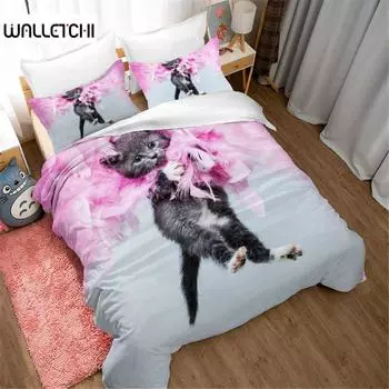 Комплект пододеяльников с изображением кошек, милые постельные принадлежности с изображением животных, разноцветные комплекты постельного белья 2/3 шт., пододеяльники/наволочки, односпальные/двуспальные/размера «king size» EU single(135x200cm)