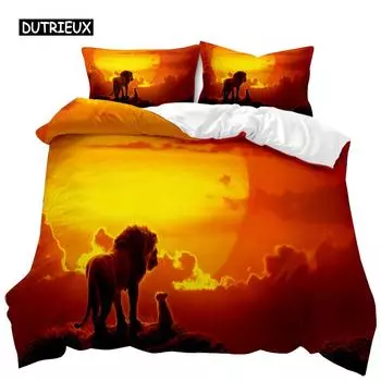 Комплект пододеяльников с изображением льва, молния, лев, тема животных, пододеяльник, подростковый, серый, черный, двойной, размера «king-size», полиэстер, одеяло EU single(135x200cm)