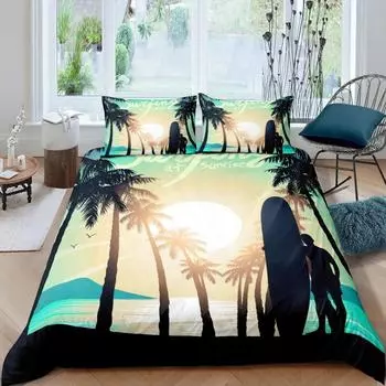 Комплект пододеяльников с изображением пальмового дерева Комплект постельного белья с изображением озера Атолл в Майами, Флорида, наволочка для одеяла с изображением заката в Атлантическом океане, натуральный пейзаж EU single(135x200cm)