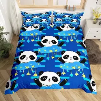 Комплект пододеяльников с изображением панды, размер King, черно-белый комплект одеяла с изображением животных и наволочками, звездное небо, синий, ультрамягкий пододеяльник 70x133cm 2pcs
