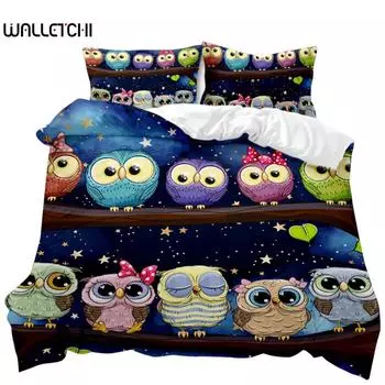 Комплект пододеяльников с изображением совы, милый декоративный чехол с изображением совы и звезд, комплект пододеяльников с изображением космического пространства, детский комплект пододеяльников с милым изображением животных из полиэстера, чехол для оде