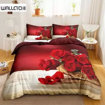 Комплект пододеяльников с красными розами размера «king/queen» мягкий роскошный абстрактный цветочный современный яркий красный романтический 2/3 предмета полиэстеровый пододеяльник 140x200cm 3pcs
