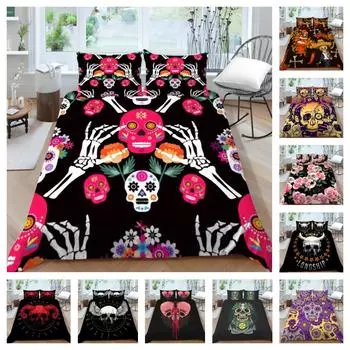 Комплект пододеяльников с красочным черепом, модные пододеяльники, домашнее постельное белье, 2/3 шт., постельное белье одного размера King UK Single 135x200cm