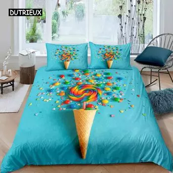 Комплект пододеяльников с леденцами, комплект постельного белья с изображением еды, комплект постельного белья с синими пузырьками для детей, женщин, девочек, мечтательных пододеяльников US Queen(228x228cm)