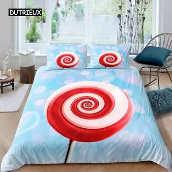 Комплект пододеяльников с леденцами, комплект постельного белья с изображением еды, комплект постельного белья с синими пузырьками для детей, женщин, девочек, мечтательных пододеяльников EU single(135x200cm)