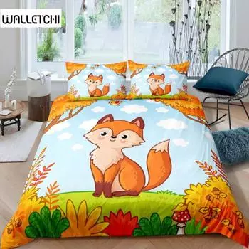 Комплект пододеяльников с лисой для девочек, комплект постельного белья с рисунком лисы, милый пододеяльник на тему животных для детей, подростков, King, полиэстер, пододеяльник EU single(135x200cm)